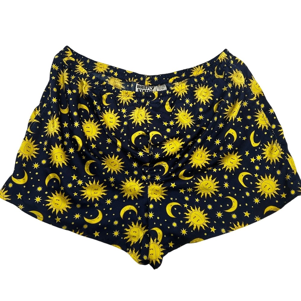 Vintage Briefly Stated Pajama Shorts XL Blue Celestial Sun Moon Star Print
